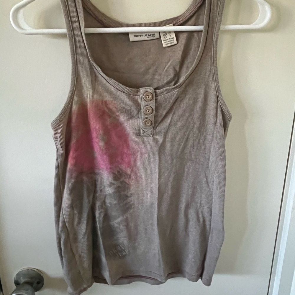 DKNY Jeans Beige Tank Top with Pink Accent